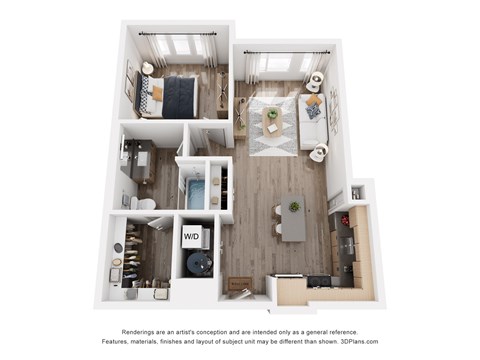 Floor plan for 1 bed, 1 bath, 710 sqft